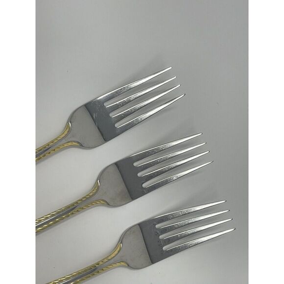 Oneida GOLDEN BELMONT Stainless Rope Edge Gold Dinner Forks 8 1/8” Set Of 3 - Picture 4 of 7